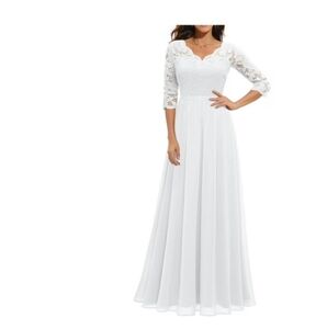 FREE EARRINGS🎁with Lace V-Neck Dress Formal 2/3 Sleeve Gown